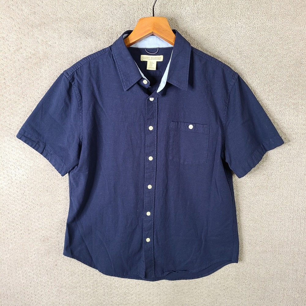 Elliot Mulryan Shirt Mens Navy Blue Short Sleeve Button Up‎ Shirt Size M